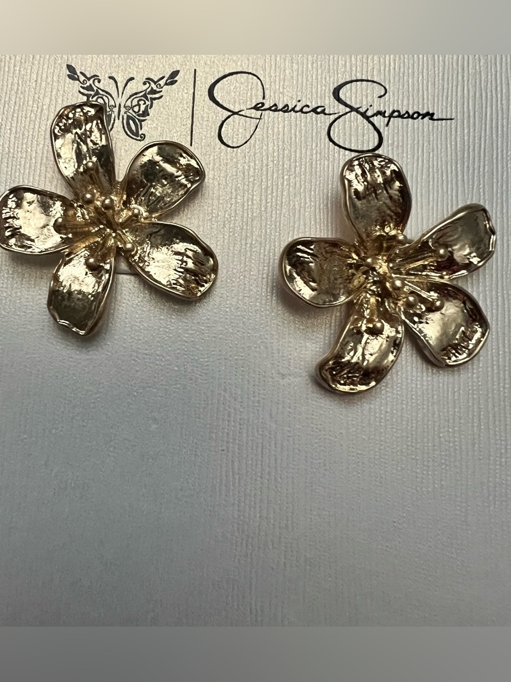 Jessica Simpson Shiny Gold Floral Petal Studs
